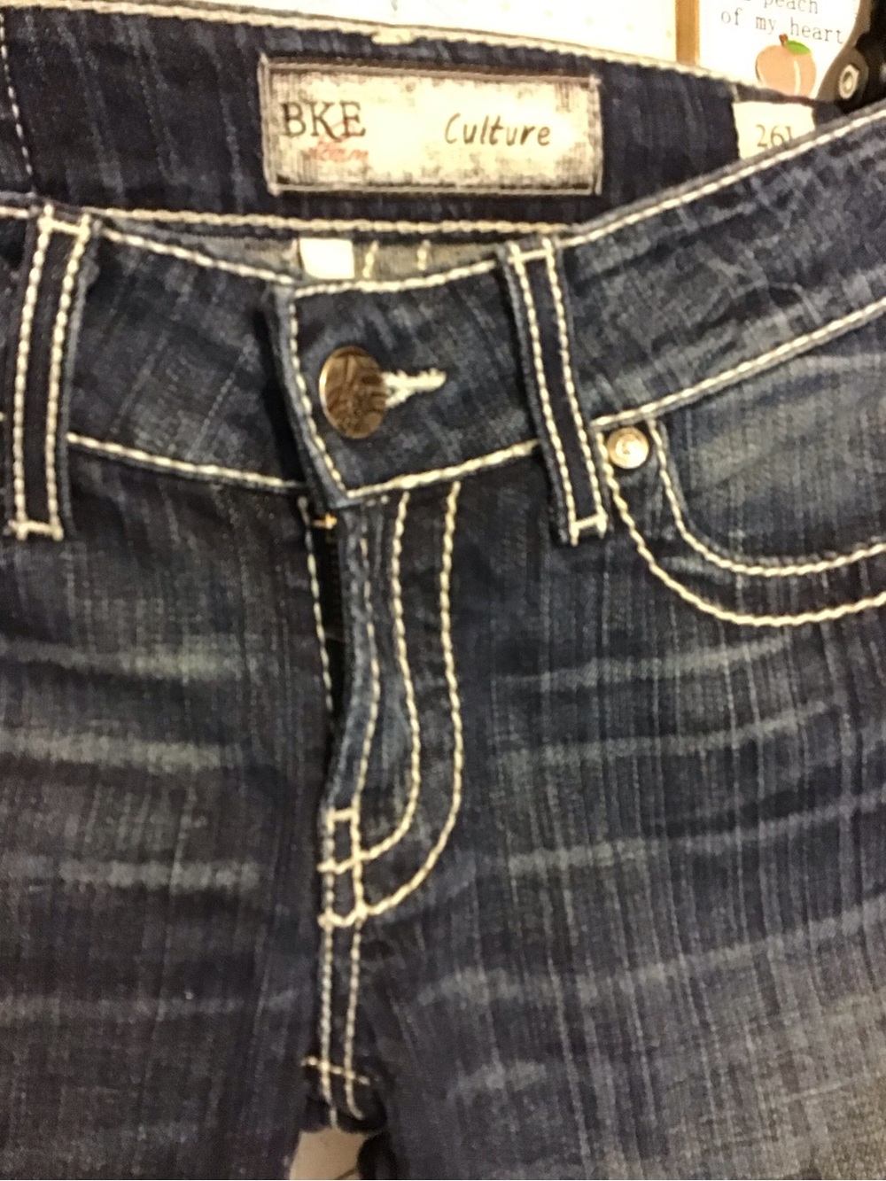 BKE Dark Blue Flare Jeans with Contrast Stitching - Picture 2 of 8
